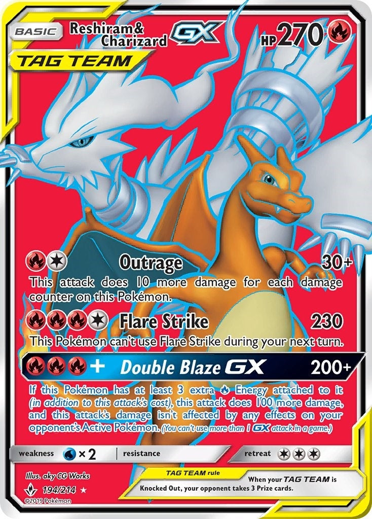 Reshiram & Charizard GX (Full Art) (194/214) (SM - Unbroken Bonds) (SM10)