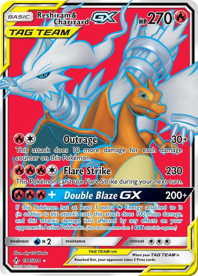 Reshiram & Charizard GX (Full Art) (194/214) (SM - Unbroken Bonds) (SM10)