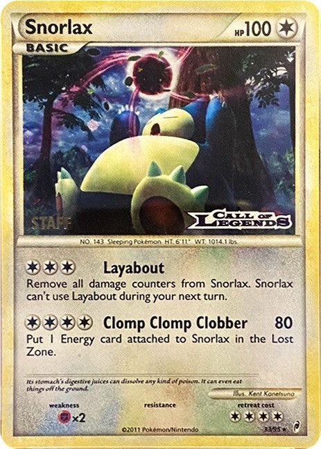 Snorlax - 33/95 (Prerelease) [Staff] (33/95) (Nintendo Promos) (PR)