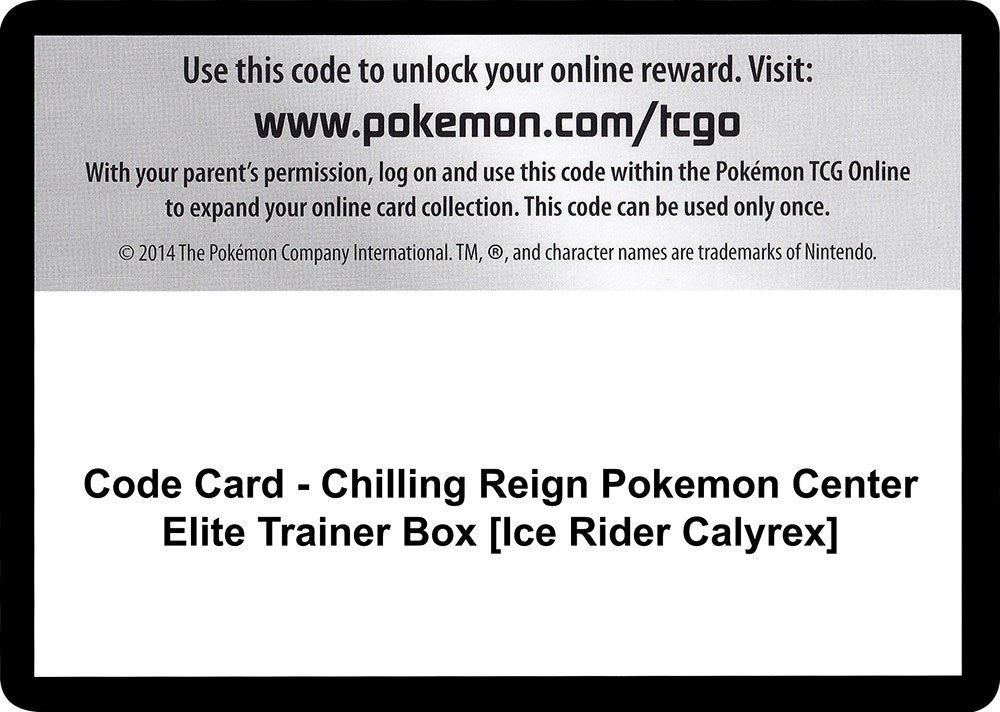 Code Card - Chilling Reign Pokemon Center Elite Trainer Box [Ice Rider Calyrex] (SWSH06: Chilling Reign) (SWSH06)