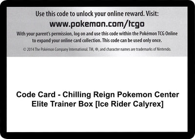 Code Card - Chilling Reign Pokemon Center Elite Trainer Box [Ice Rider Calyrex] (SWSH06: Chilling Reign) (SWSH06)