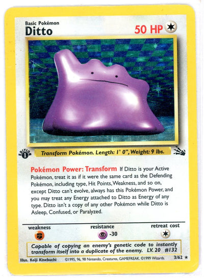 Ditto Pokémon Fossil Holo Rare #3/62