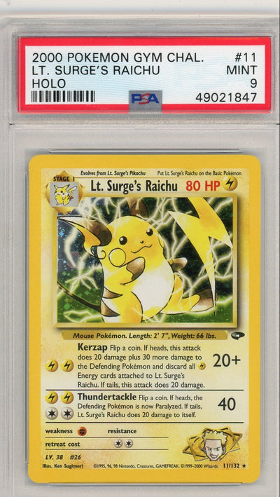 Lt. Surge's Raichu Pokémon Gym Challenge Holo #11/132 PSA 9
