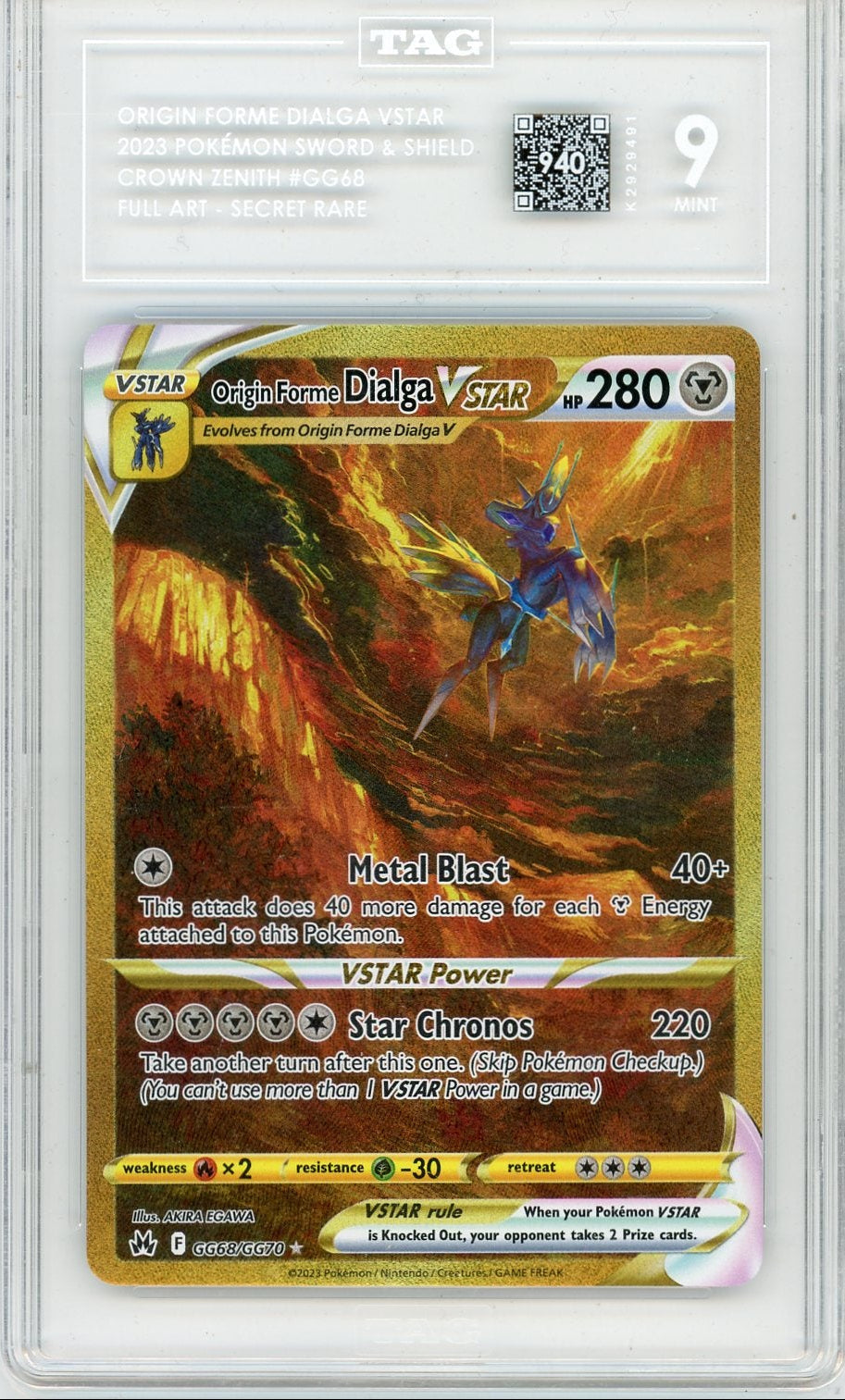 Origin Forme Dialga Vstar Pokemon Crown Zenith Secret Rare #GG68 TAG 9