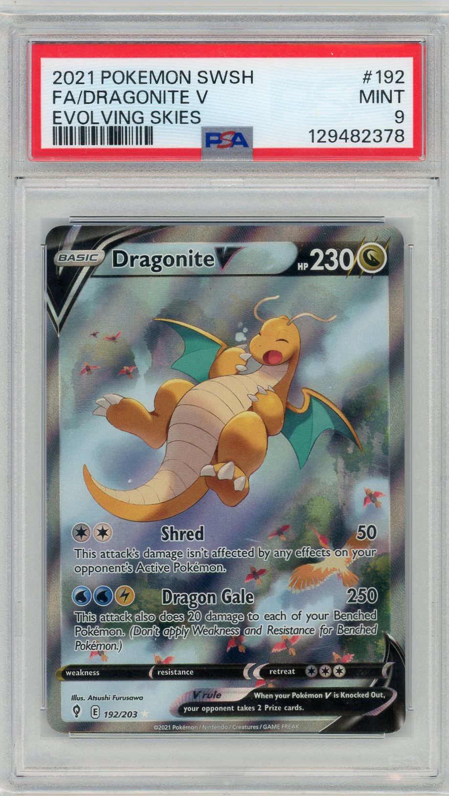 Dragonite V 2021 Pokemon Evolving Skies Full Art #192/203 PSA 9