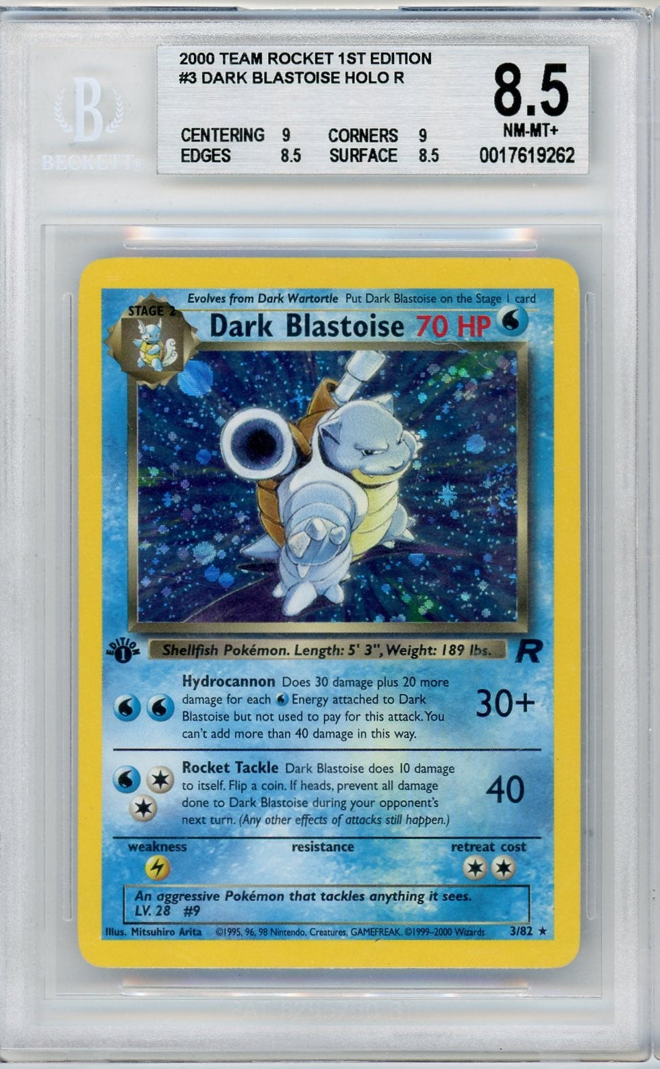 Dark Blastoise Pokémon Team Rocket 1st Edition Holo #3/82 BGS 8.5