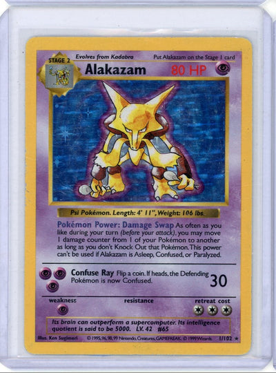 Alakazam 1999 Pokemon Base Set Shadowless holo #1/102 MP/HP