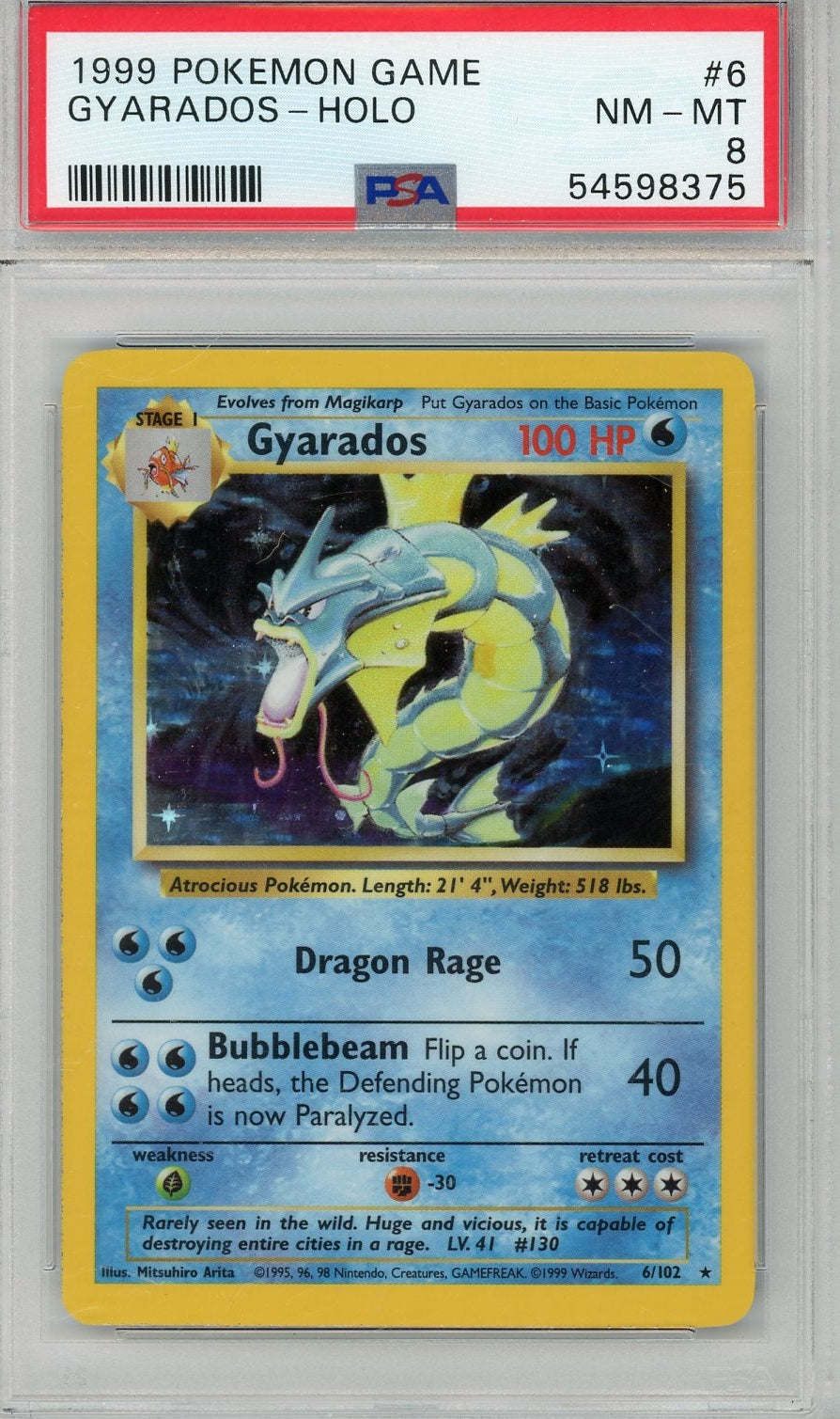 Gyarados 1999 Pokemon holo #6/102 PSA 8