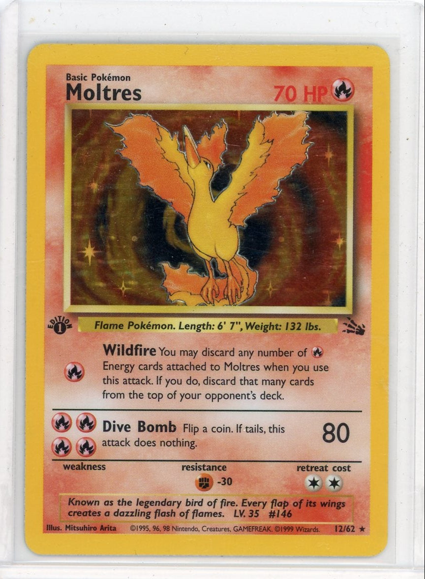Moltres 1999 Pokemon Fossil 1st Edition holo #12/62 MP/HP