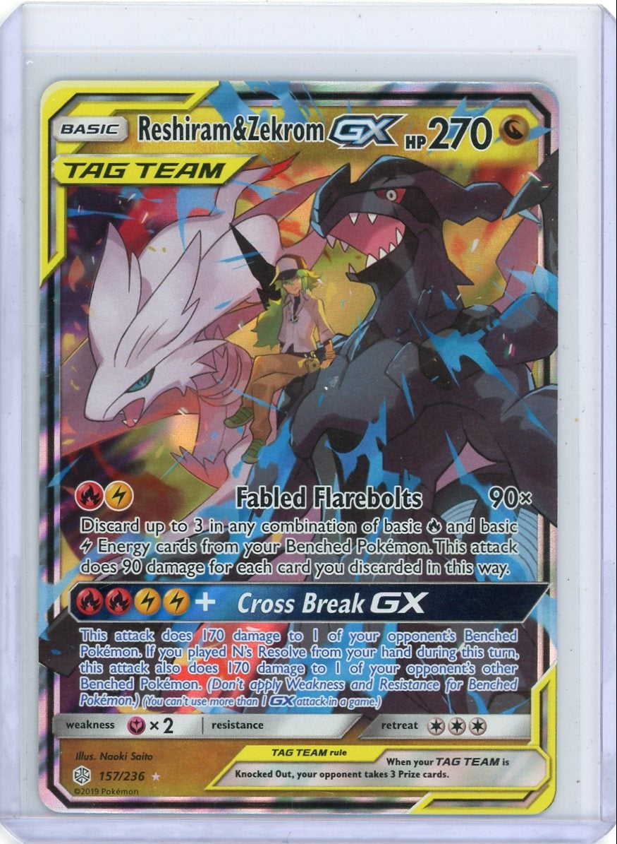 Reshiram & Zekrom GX Pokémon Cosmic Eclipse Ultra Rare #157/236
