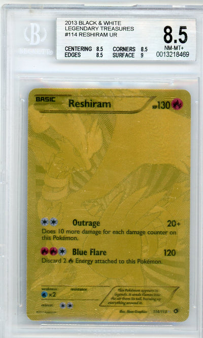 Reshiram Pokemon Black & White Legendary Treasures Gold Secret Rare #114/113 8.5